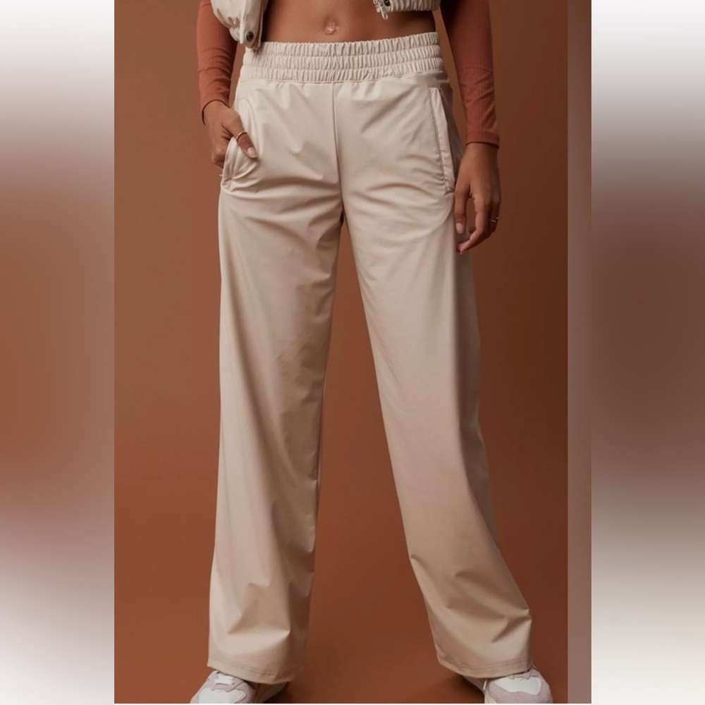 Offline Aerie Real Luxe Faux Leather Wide Leg Pants Beige Size Extra Large Short